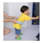 Example of using a dish towel to help a child with balance